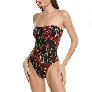 NWT Norma Kamali Stapless Tubetop Bishop One-Piece bathing suiy, XS, Black Poppy